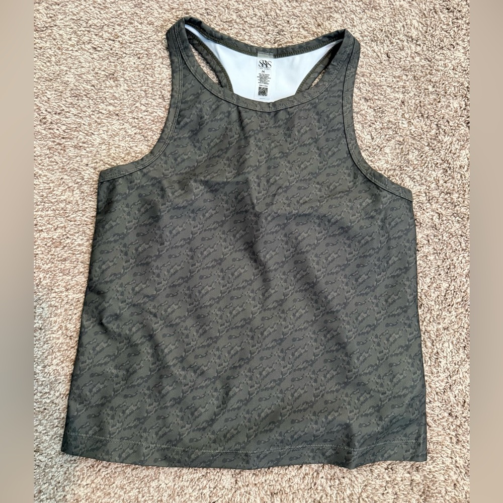SSYS Green Camo Fitted Racerback Tank Top
